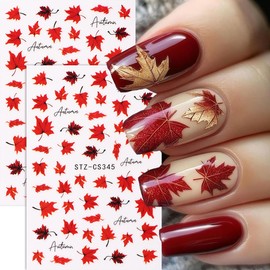 POWPOP Fall Nail Stickers Autumn Maple Leaf Nail Art Stickers Decals 6PCS 3D Self-Adhesive Maple Leaves Nail Art Design Supplies Fall Stickers for Nails Thanksgiving Day DIY Manicure Nail Decorations