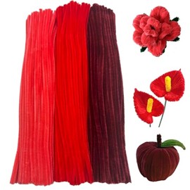 Swpohrat 300 Pieces Shades of Red Pipe Cleaner Craft Set 3 Assorted Colors,Thick Fuzzy Chenille Stem Pipe Cleaners for DIY Craft Flower Projects Holiday Decorations