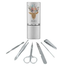 Noel Christmas Deer with Flowers Stainless Steel Manicure Pedicure Grooming Beauty Care Travel Kit