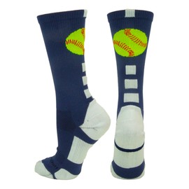 MadSportsStuff Softball Logo Crew Socks (Navy/White, Medium)