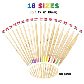 Bamboo Circular Knitting needles 16 Inch for Beginners, 18 Pairs Wooden Round Knitting Needles for Yarn with Colored Plastic Tube, 18 Sizes US 0-15 (2-10mm), Double Pointed Flexible Knitting Needles