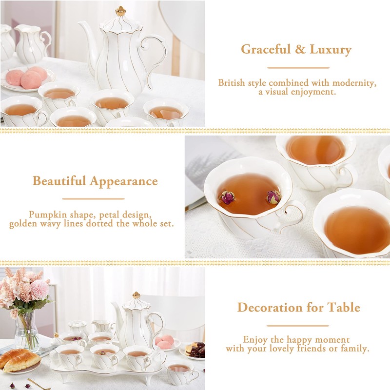 DUJUST 14 pcs Tea Set for 6 with Tea Tray