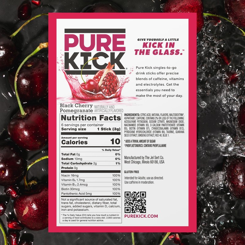 PURE KICK Energy Singles To Go Drink Mix, Black Cherry