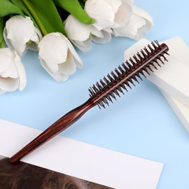 Quiff Roller Brush for Blow Drying and Curling, 8 Inches Round Curling Brushes with Wooden Handle and Nylon Bristles Wooden Handle Hair Brush Curls Comb Anti Static Hairbrush for Hair Styling