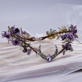 MOSTORY Purple Elf Crown for Women, Moon Elves Headpiece for Renaissance Festivals, Forest Elf Flowers Crown for Cosplay Photo Shoots