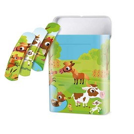 40 Plaster Strips Box 5.6 cm x 1.9 cm with 3 Kids-Like Farm Animal Motifs for Quick Healing, Reusable Zinc Box, Pack of 2 (2 x 1 Item)