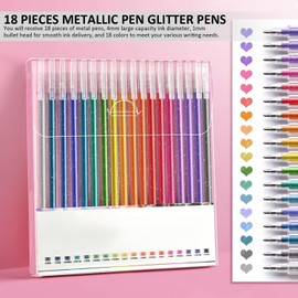 KRYMSON 18 Pieces Metallic Glitter Pens, Glitter Gel Pens, Glitter Colour Pens, Highlighters, Markers and Drawing Pens for Adults and Crafts for Kids