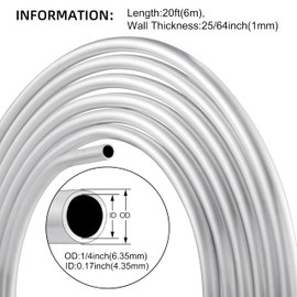 20FT Aluminum Coiled Tubing, KWOKWEI 1060 Grade Aluminium Tubing 0.04" Wall Thickness, 1/4" OD Aluminum Seamless Round Tube for Refrigerator Air Conditioner Metal Gas Line