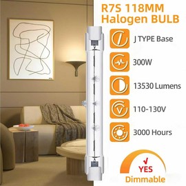MISDOOD R7S J118mm T3 Halogen Light Bulbs, 120V 300W Type THalogen Bulbs LED Replacement, 4.6 Inch Long Double Ended Light Bulb for Work, Security,Landscape Lights, Dimmable 6 Pack