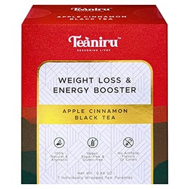 Teaniru, Apple Cinnamon Tea - Pure Leaf Tea | 7 Pyramid Tea Bags in Individual Sachets | Energy Tea - Low Caffeine | Flavored Black Tea - Brew Hot or Cold | Tea Sampler