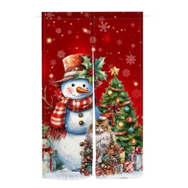 Christmas Red Noren Japanese Doorway Curtain Noren Curtain Funny Snowman Cat Xmas Tree Gifts Tapestry Entrance Feng Shui Door Curtain Bedroom Partition Kithchen Divider Bathroom Door Decor 33.5"x 59"