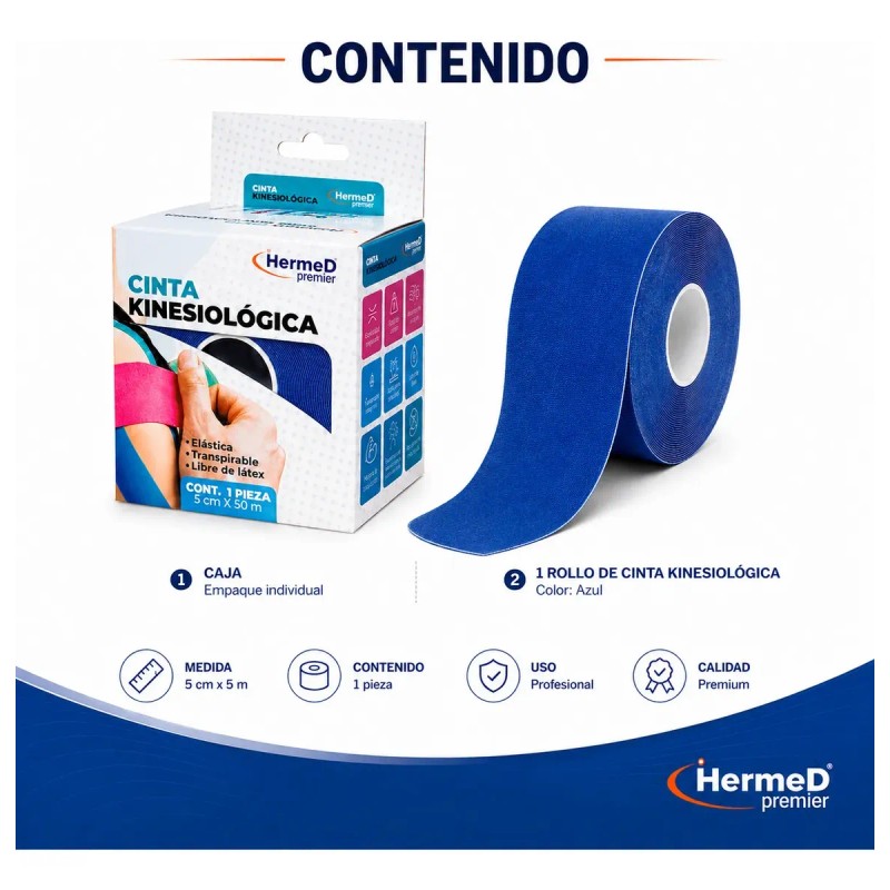 Cinta Kinesiológicas Vendaje Neuromuscular Tape 5mx5cm Color Azul
