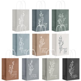 Kolldenn 10 Pcs Christmas Christian Bible Verse Gift Bags Religious Neutral Aesthetics Bags Church Bags Goodie Bags with Handles for Women Wedding Birthday Baptism Wrapping Bags
