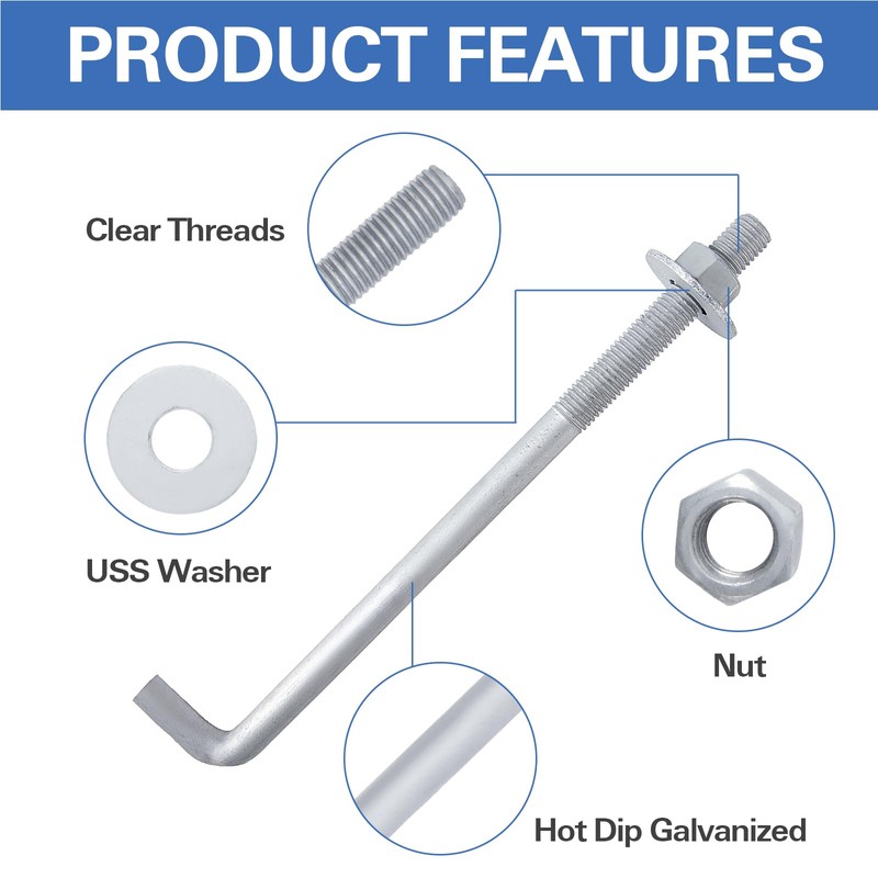 HROMIGRY 5/8” x 10” Concrete Anchor Bolts (10 Pack) L
