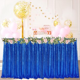 PATYDEST Sequin Table Skirts for Rectangle Tables 9FT Royal Blue Table Skirting Party Fabric Table Skirt Sequin Ruffle Table Skirt Sparkle Table Cover Skirt for Baby Shower Birthday Dining Table Decor