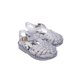 mini melissa Possession Shiny Jelly Sandal for Babies & Toddlers - The Iconic 90s Original Jelly Shoe, Fishermans Sandal with Adjustable Strap & Side Buckle, Glitter Clear, 8