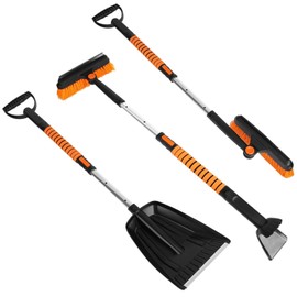 iMounTEK Extendable Ice Scraper and Snow Shovel for Car, 5-in-1 Snow Brush with Squeegee