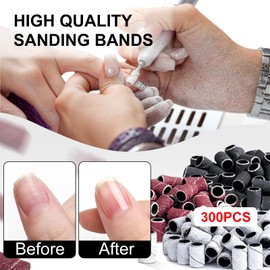 Sanding Bands Nail Drill Bits: 300Pcs Grits Electric File Nail Sanders with 3/32" Mandrel Bit, Professional Nail Drill Bits Set #80#150#240 Zebra Grinder Band for Manicures Nail Drill Machine