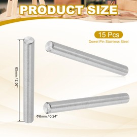 PATIKIL 6mm x 65mm Dowel Pin Stainless Steel, 15 Pcs 304 Stainless Steel Pegs Shelf Pins Rod Support Metal Fasten Elements for Shelves Furniture Fixing Component, Silver