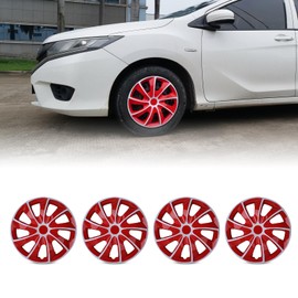 AUTOFREE 15 inch Wheel Covers Hubcaps, ABS White & Red Lacquer Wheel Rim Covers Clip On Auto Tire Sturdy Guards Replacement Set of 4, Universal for Most Cars Nissan Toyota Acura Chevy Mazda VW