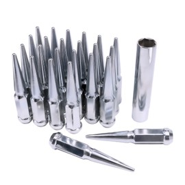 CARMOCAR 24 PCS Spike Lug Nuts 14x1.5 for Chevy Silverado Tahoe 4.4" Tall w/Key Chrome