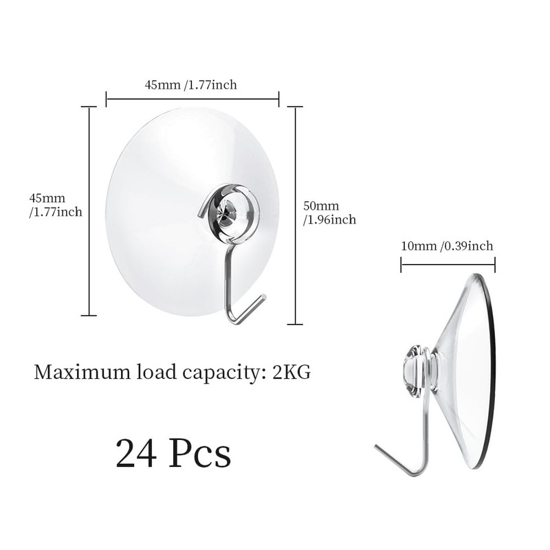 ONEBO 24 Pcs Suction Cup Hooks,Multi-Purpose Suction Cup Hooks,Removable and