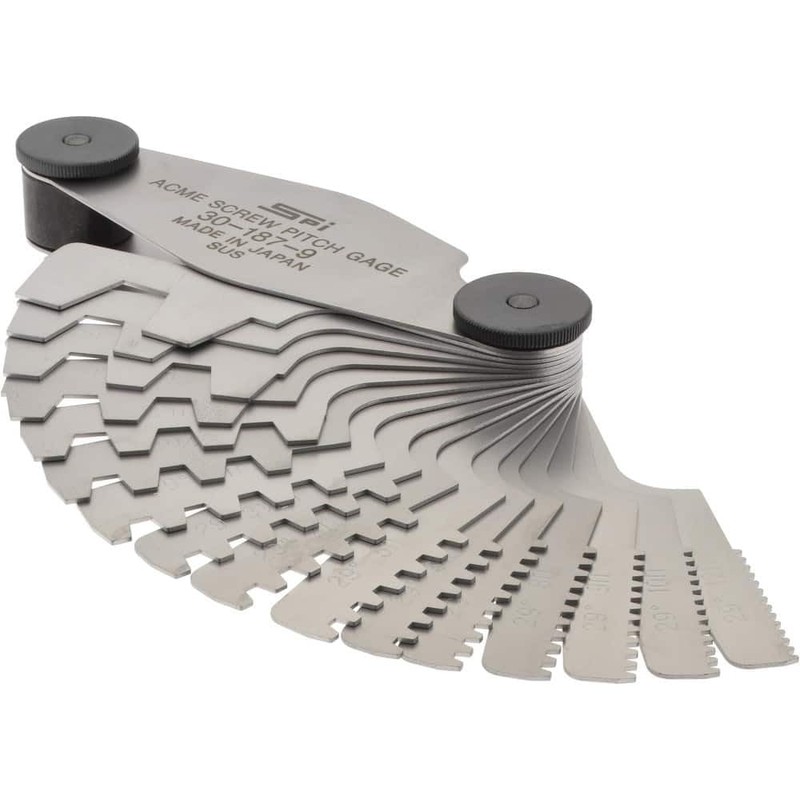 SPI 30-187-9 Stainless Steel Acme Screw Pitch Gage: 16-Leaf, 1