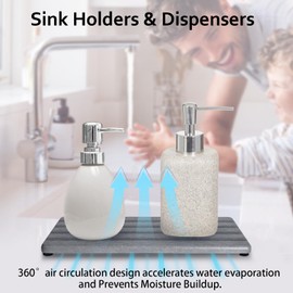 ZumenDa 2 PCS Water Absorbing Stone Trays for Bathroom Sink & Kitchen Counter, Fast-Drying Diatomite Sink Caddy, Vanity Tray, Hand Soap Holder with Anti-Skid Pads (Gray, 8.7" x 4"/22 x 10cm)