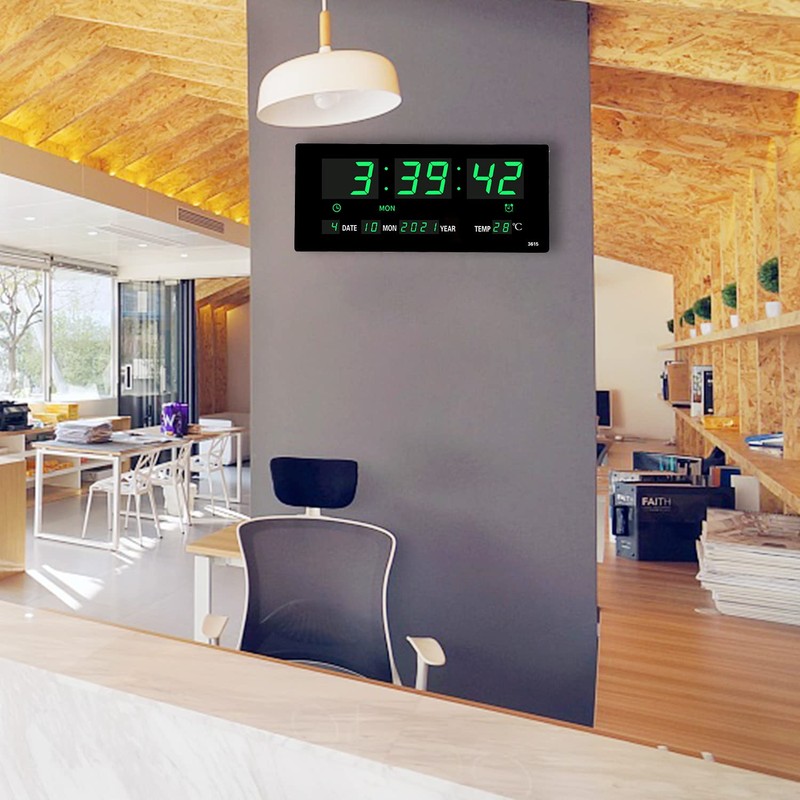 14.1 Inch Oversized LED Digital Wall Clock with Indoor Temperature,