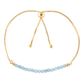 InfinityGemsArt Blue Larimar Bracelets For Women Natural Birthstone Jewelry Micro Blue Beads Beaded Stone Bolo Slider Crystals Gemstones Bracelet, 14K Gold Plated Adjustable Chain