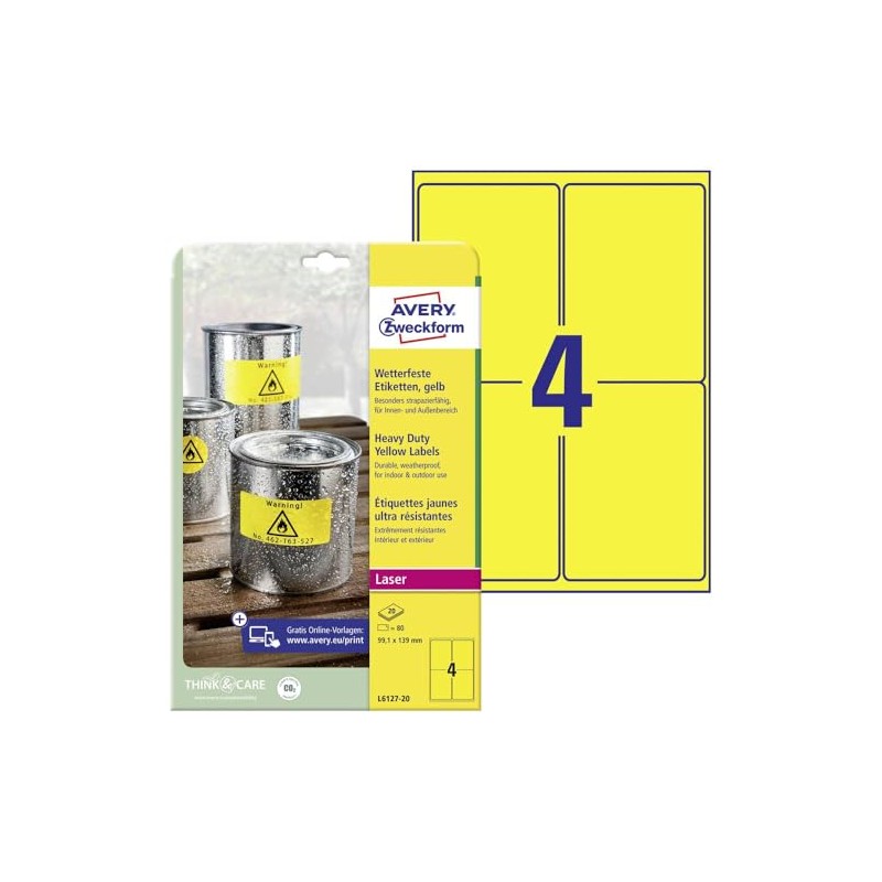 Avery Purpose Form L6127-20 Weatherproof Slides-Labels, 33.1 x 139 mm,