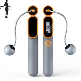 Cordless Jump Rope with Counter, 2 In 1 Weighted Ropeless Skipping Rope for Kids Women Men, Adjustable Digital Smart Jump Ropes for Fitness Workout Boxing Speed Training Crossfit Home Gym (Orange)