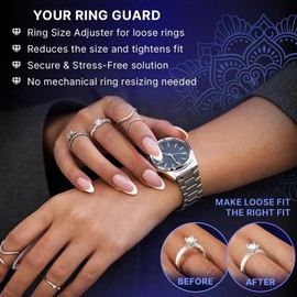 TECEUM Ring Size Adjuster Kit for Loose Rings – Set of 10 Spiral & 6 Pad Ring Guards – Unisex Ring Tightener for Types Wide Women's Rings – Invisible Spacers with Microfiber Cloth