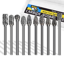 Carbide Burrs Set 1/8’’ Shank Diameter Double Cut Solid Tungsten Carbide Burrs with 1/4’’ Cutting Head Rotary File Carving Grinding Engraving Polishing Bit for Die Grinder Rotary Drill Tool 10pcs