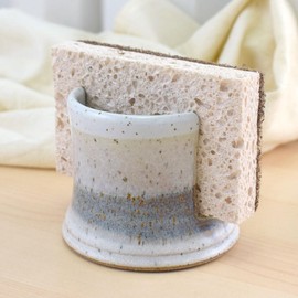 American Made Stoneware Pottery Kitchen Sponge Holder, Cottage Pearl Glaze Collection