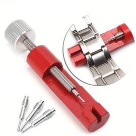 Watch strap link removal tool, Strap Adjustment & Link Removal Tool with 3 Extra Pins, Watch Sizing Kit Watch Strap Link Pin Remover Adjust Tool for Strap Resizing, Pin Removal & Spring Bars (Red)