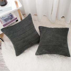 Yonous Corduroy Cushion Covers, Soft Square Decorative Throw Pillow Home Decor for Living Room Couch Bed Sofa, Set of 2 Pack, Dark Grey, 45x45 CM / 18x18 Inch