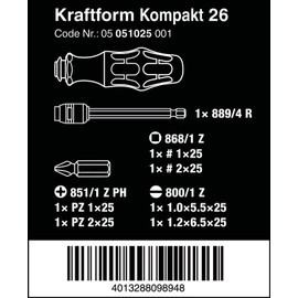 Wera - 5051025001 KK 26 7-In-1 Bitholding Screwdriver with Removable Bayonet Blade (SL/PH/SQ) Silver