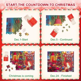 AMEITECH Advent Calendar Puzzles 2024 for Adults Kids, 1008 Piece Christmas Countdown Calendar Jigsaw Puzzle, Family Funny Christmas Game Holiday Dog Puzzle, 19.7inch x 27.6 inch