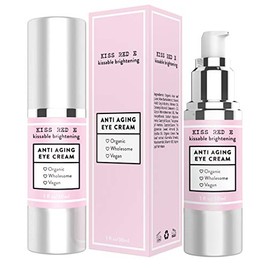 Kiss Red E Anti Aging Eye Cream for Women Men. Vegan Eye Cream for Dark Circles Puffiness Wrinkles 1 OZ 50 Days Supply