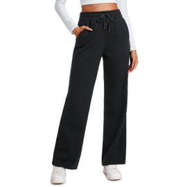 CRZ YOGA Cotton Fleece Lined Sweatpants Women 30" Straight Leg Casual Lounge Sweat Pants for Women Black X-Small