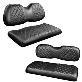NOKINS 4PCS Golf Cart P Diamond Seat Covers Kit,Front and Rear Seat Covers for Club Car Precedent Original Regular Seat Cushion, No Stapler, Golf Cart Vinyl Replacement Seat Cover,Black Stitching