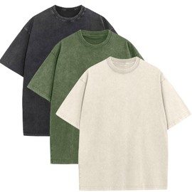 3 Pack Men's Oversized Cotton T-Shirts Loose Fit Vintage Tee Short Sleeve Casual Tshirts Solid Tops(BKAGBG,L)