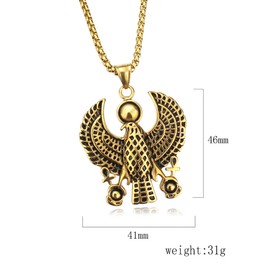 JAJAFOOK Men's Silver Stainless Steel Egypt Horus Falcon Pendant Punk Biker Necklace, 24" inches Chain (Gold)