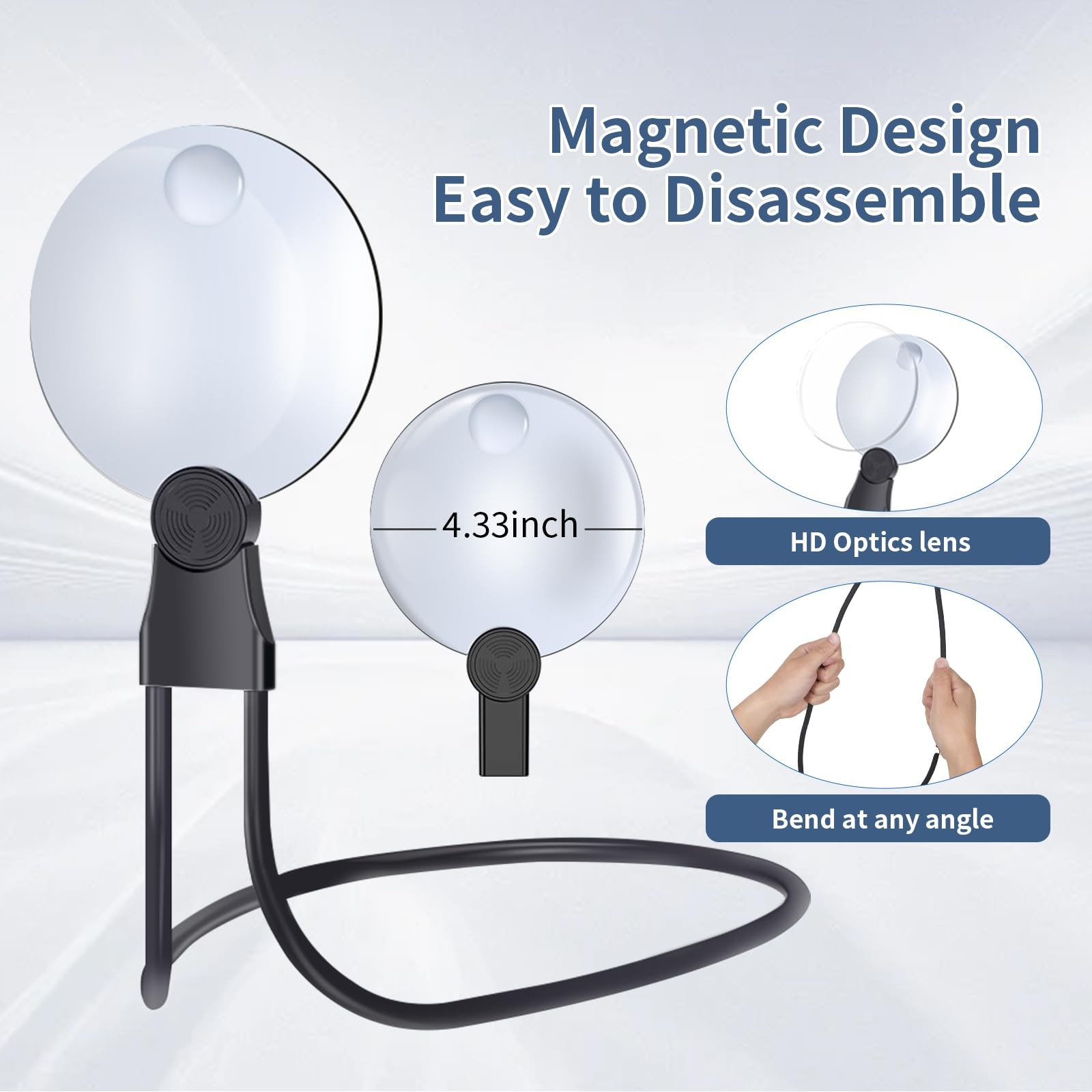 5X Hands Free Magnifying Glass With Light 43 Ultra-Bright LEDs, Large Page Magnifier For Reading, Flexible Gooseneck Magnifier For Neck Wear Repair...