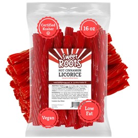 Sweet Roots Hot Cinnamon Licorice Twists – 1 Bag (16 oz) – Jumbo Size Licorice Sticks | Vegan, Fat Free, Kosher | Soft Gourmet Licorice Candy with Hot Cinnamon Flavor