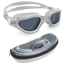 AqtivAqua Swimming Goggles Swimming Adult and Kids Swimming Goggles Kids 6-14 Men Women Swim Goggles Childrens Kids Boys Girls DX-S (Transparent White, Silver case, Shade lens)