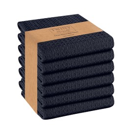 TWINY Kitchen Towels Set of 6, 100% Cotton Waffle Weave Soft Towels with Loop, Washable Bar Towels for Table Cleaning - 16"X26" - Navy Blue