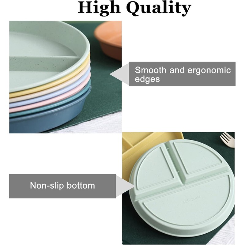 4 Pcs Portion Control Plate,9 Inch Divided Plates for Adults