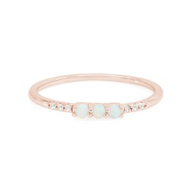 Dainty Stackable Three Round Shape Stone, Synthetic Opal Wedding Bridal Engagement Ring Band for her in 14K Rose Gold Over Sterling Silver, Jewelry Gift For Her Size - 8